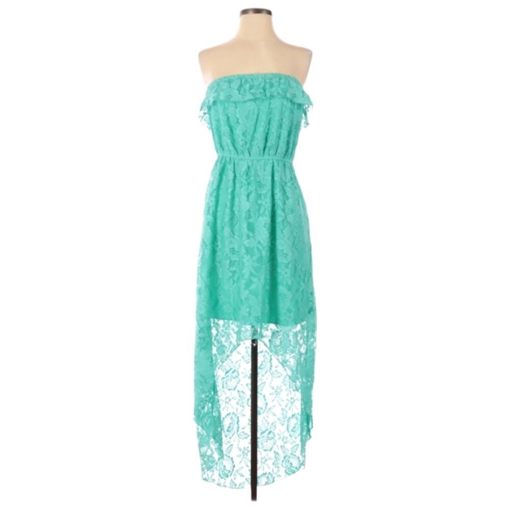 Trixxi Strapless Lace Dress Size S Turquoise High Low Hem Coquette Fairy Whimsy